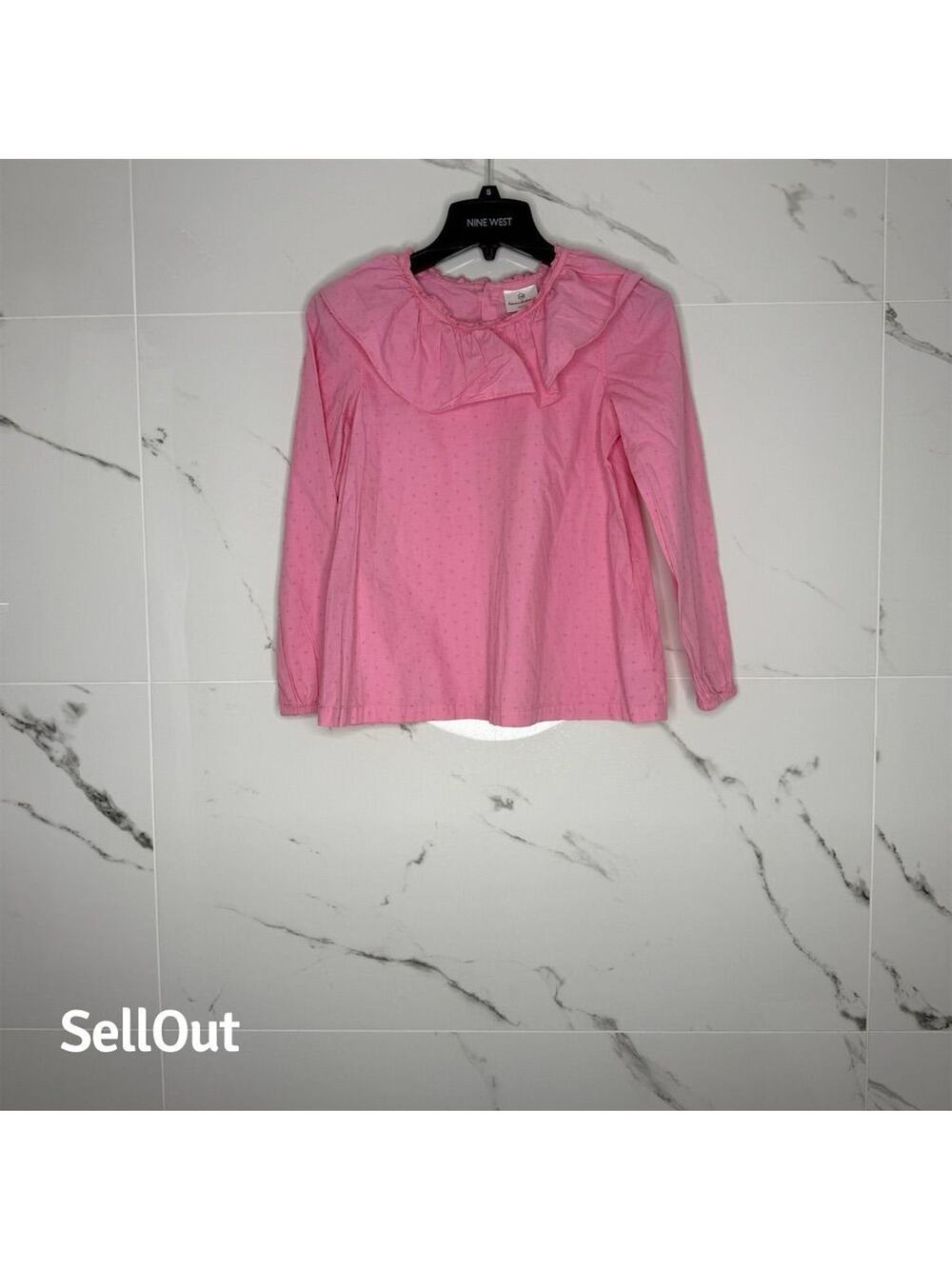 Hanna Andersson Girls Pink Swiss Dot Ruffle Blouse Size 10